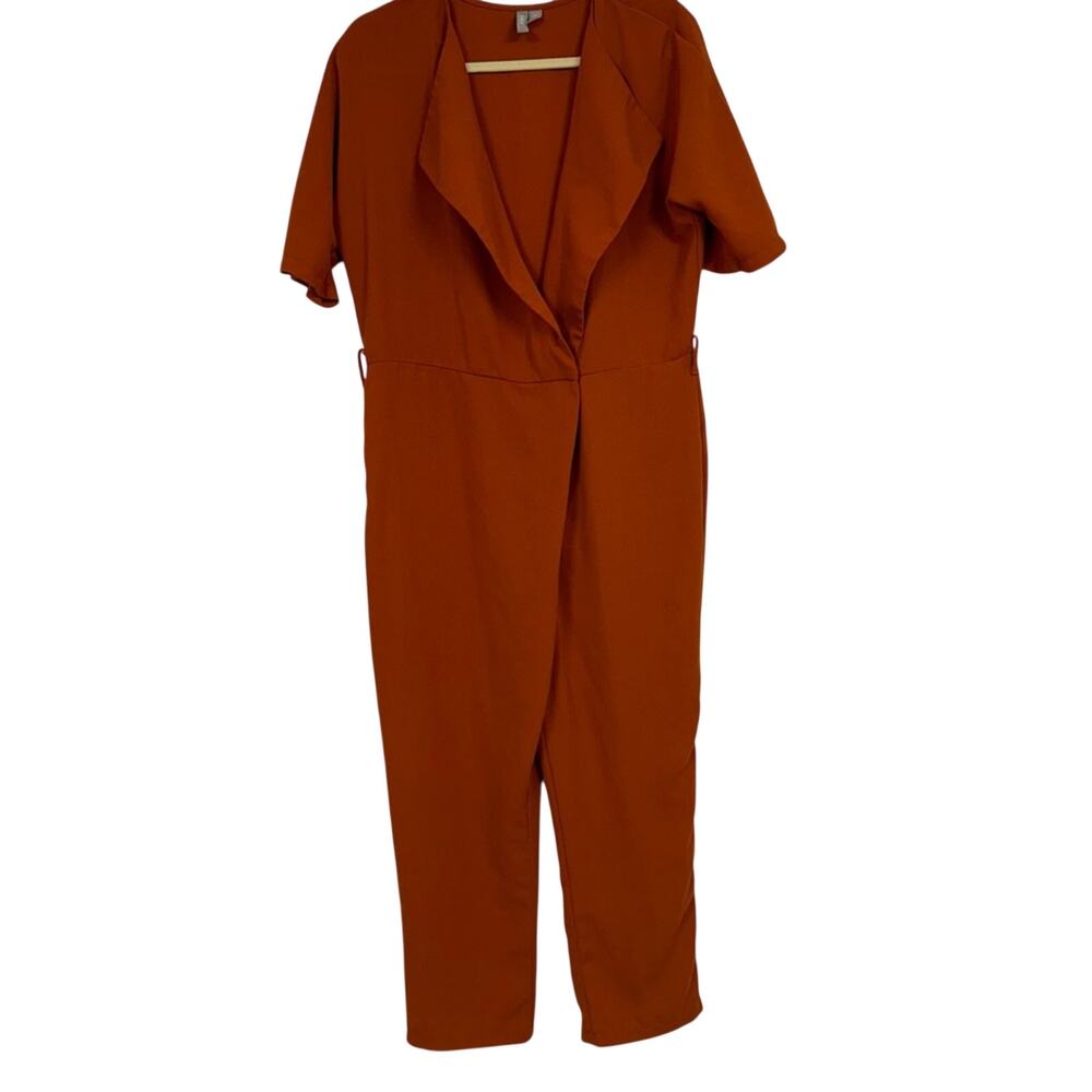 ASOS Orange Wrap Front Wide Leg Jumpsuit Womens 4 No Belt Fall Casual Collar